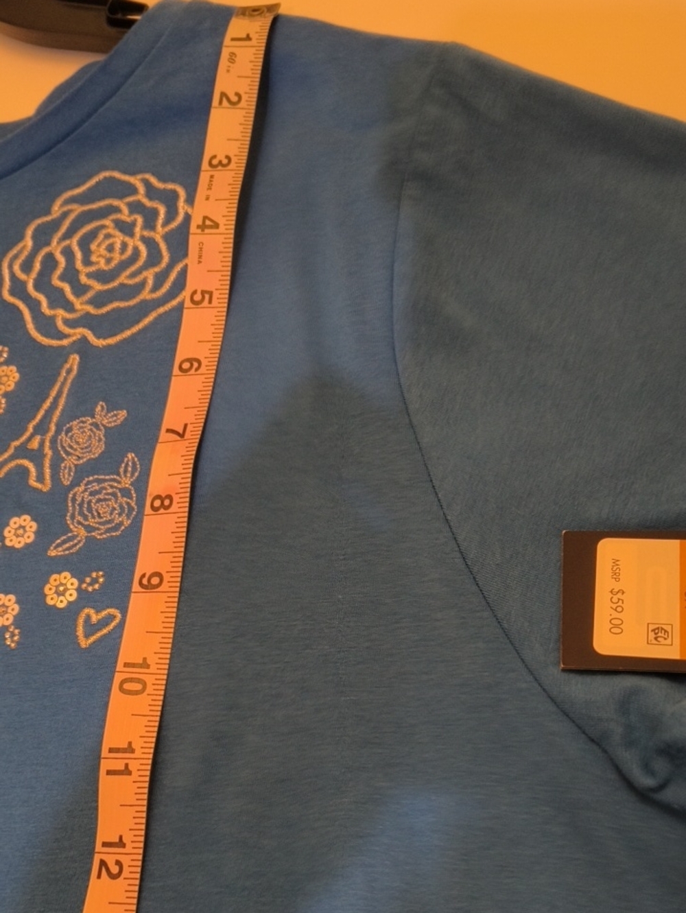 Karl Lagerfeld Turquoise Blue Rhinestone Script Tee - Picture 9 of 12